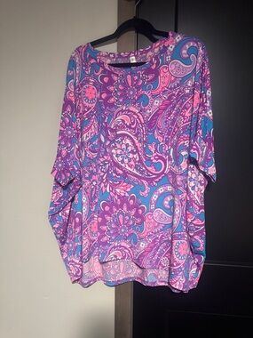 Vibrant Purple Paisley Tunic with Pink & Blue Accents